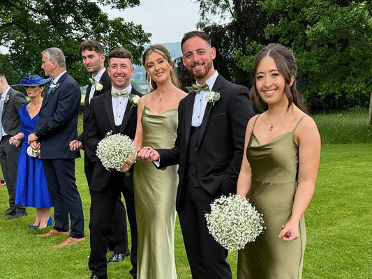 Olive Green Satin Dresses with Silk Bow Ties made to match