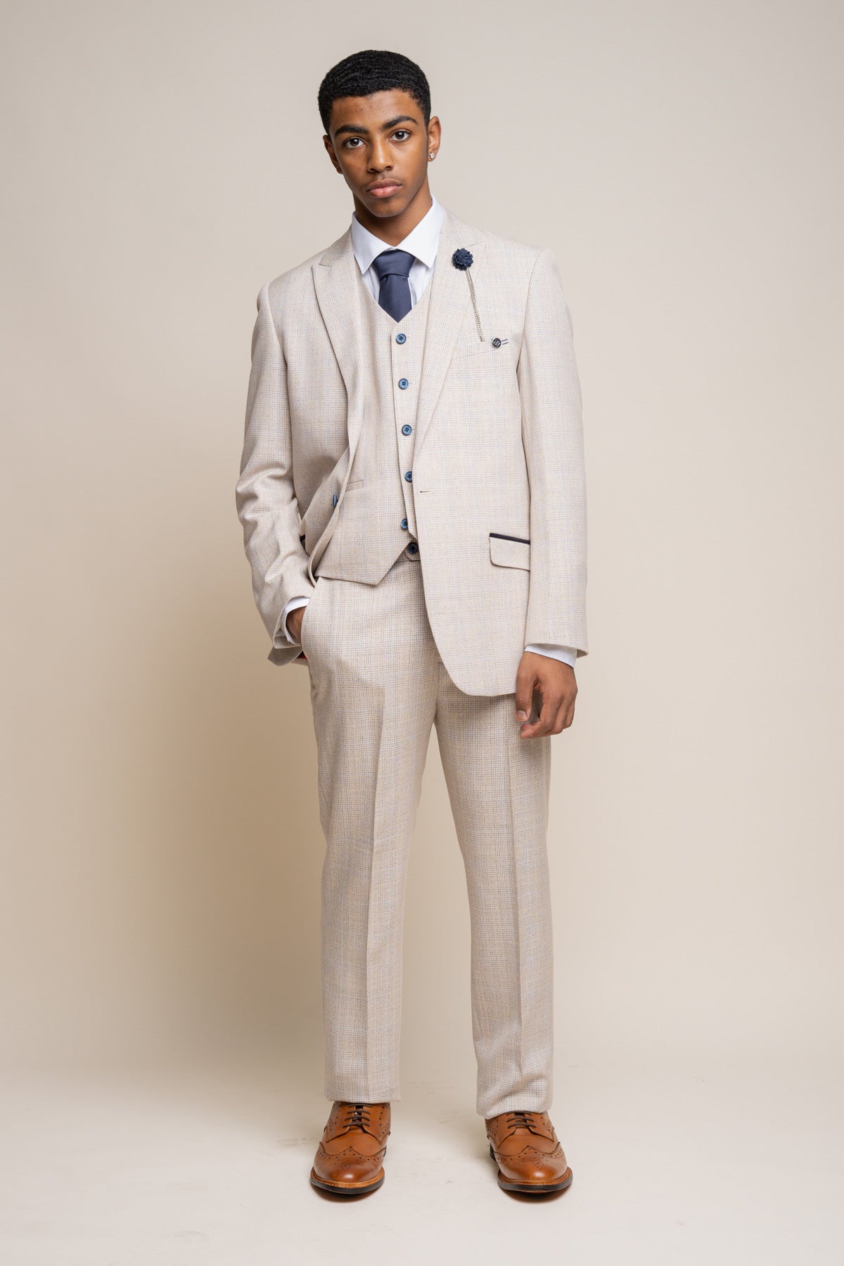 Caridi Beige Boys 3 Piece Wedding Suit