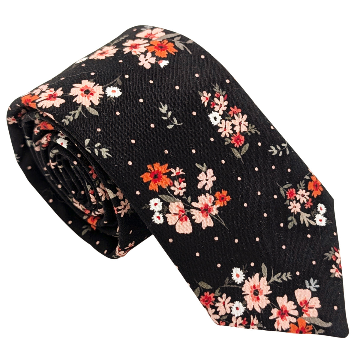 Black-Ditsy-Floral-Cotton-Wedding-tie