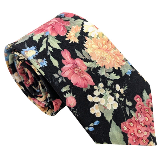 Black-Large-Floral-Cotton-wedding-tie