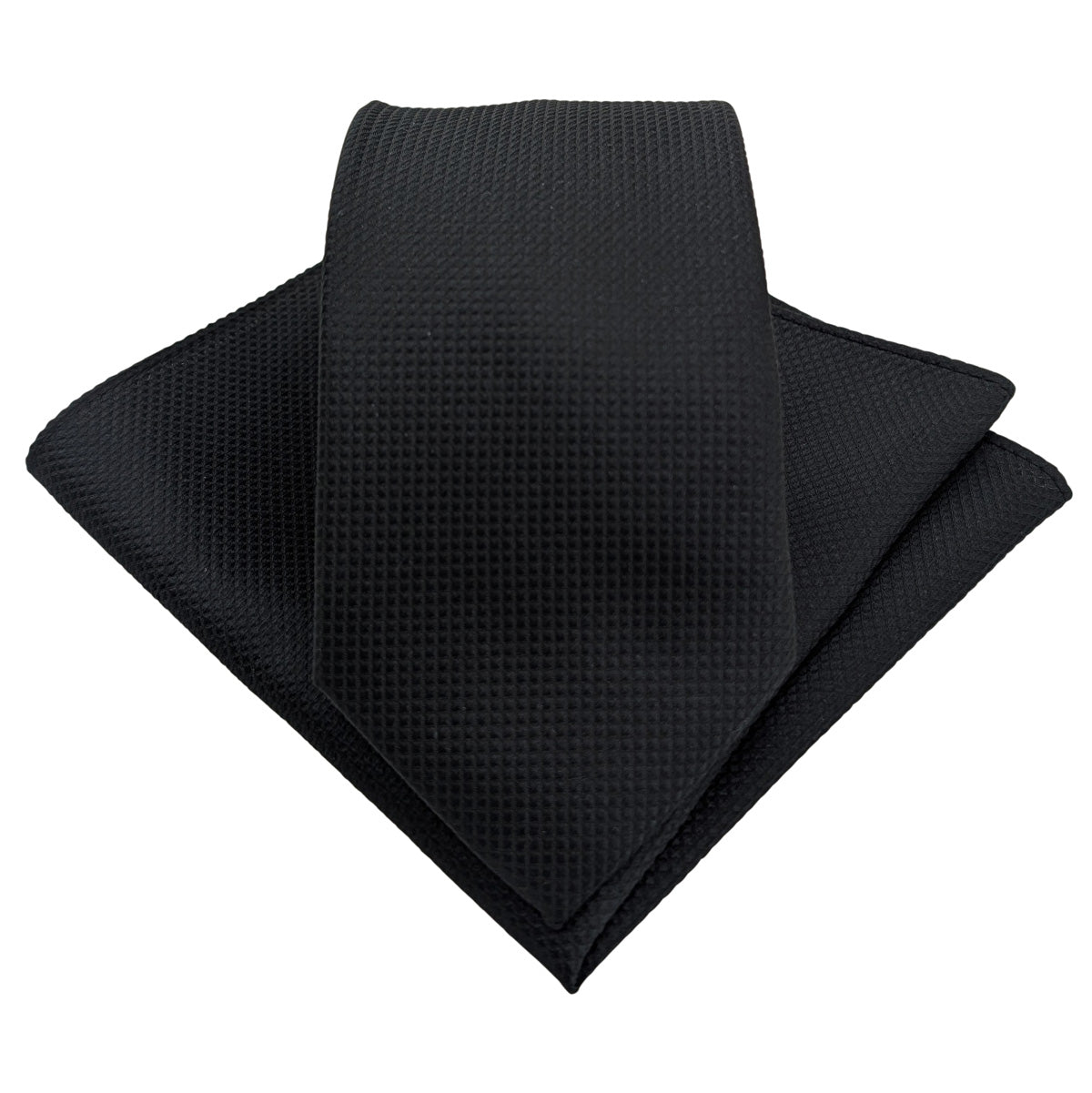 Black Textured Wedding Tie and Pocket Square Set