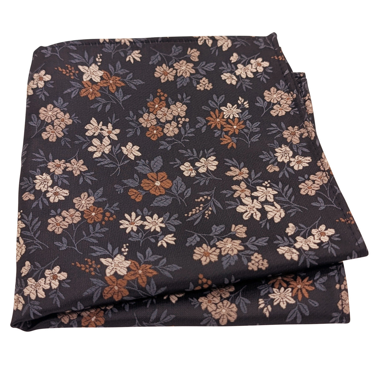 Black & Beige Ditsy Floral Pocket Square