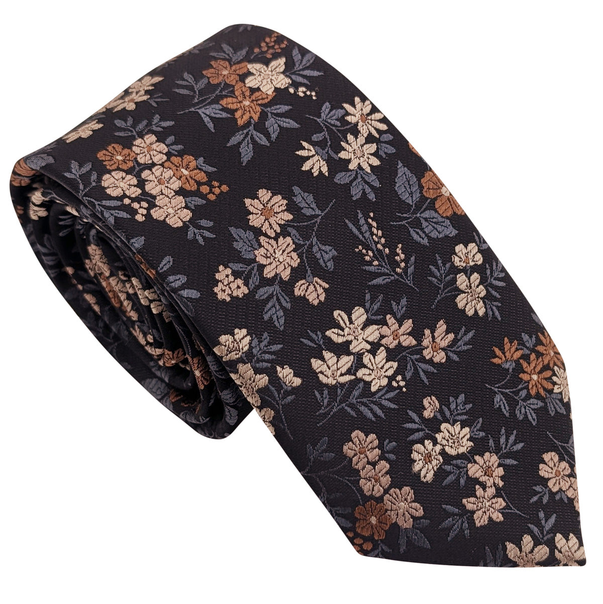 Black & Beige Ditsy Floral Wedding Tie