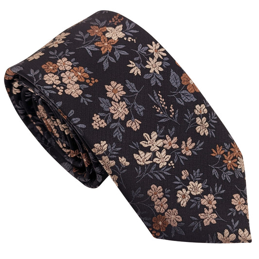 Black & Beige Ditsy Floral Wedding Tie