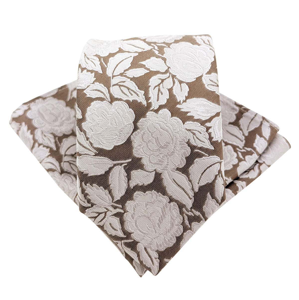 Bold Walnut Rose Wedding Tie and Pocket Square Set