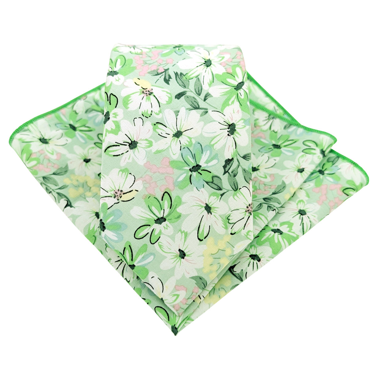 Bright-Green-Floral-Cotton-tie-and-pocket-square