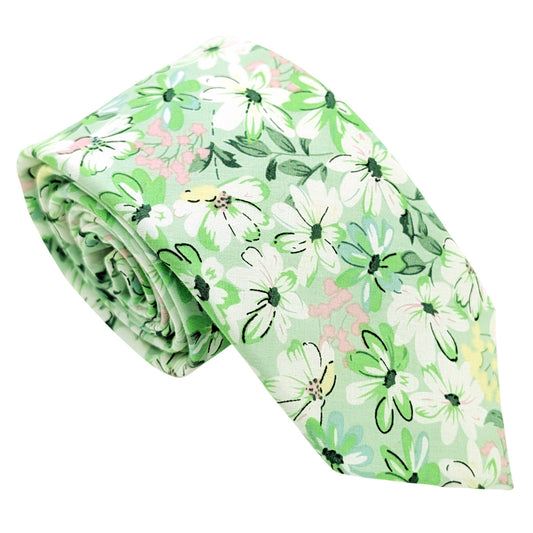 Bright-Green-Floral-Cotton-wedding-tie