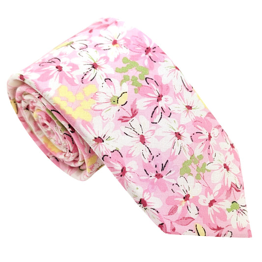 Bright-Pink-Floral-Cotton-wedding-tie