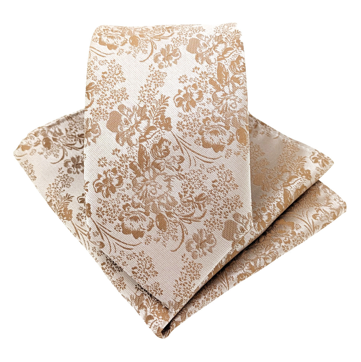 Bronze Floral Wedding Tie and pocket square set