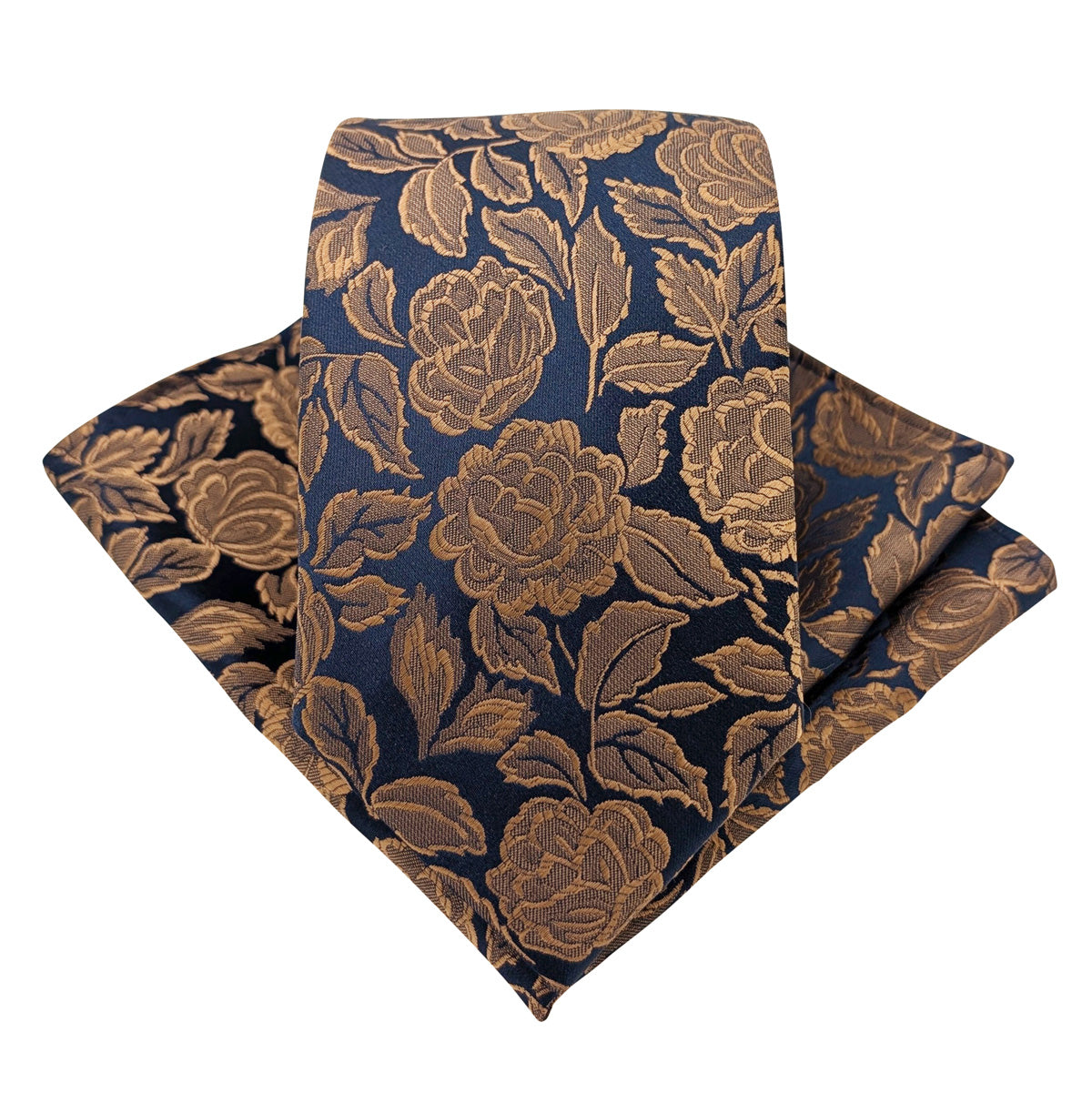Bronze Roses Wedding Tie and Pocket Square Set