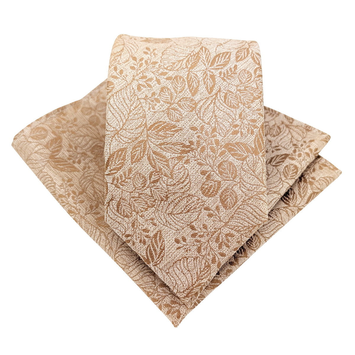 Bronze Woodland Leaves Wedding Tie and Pocket Square Set