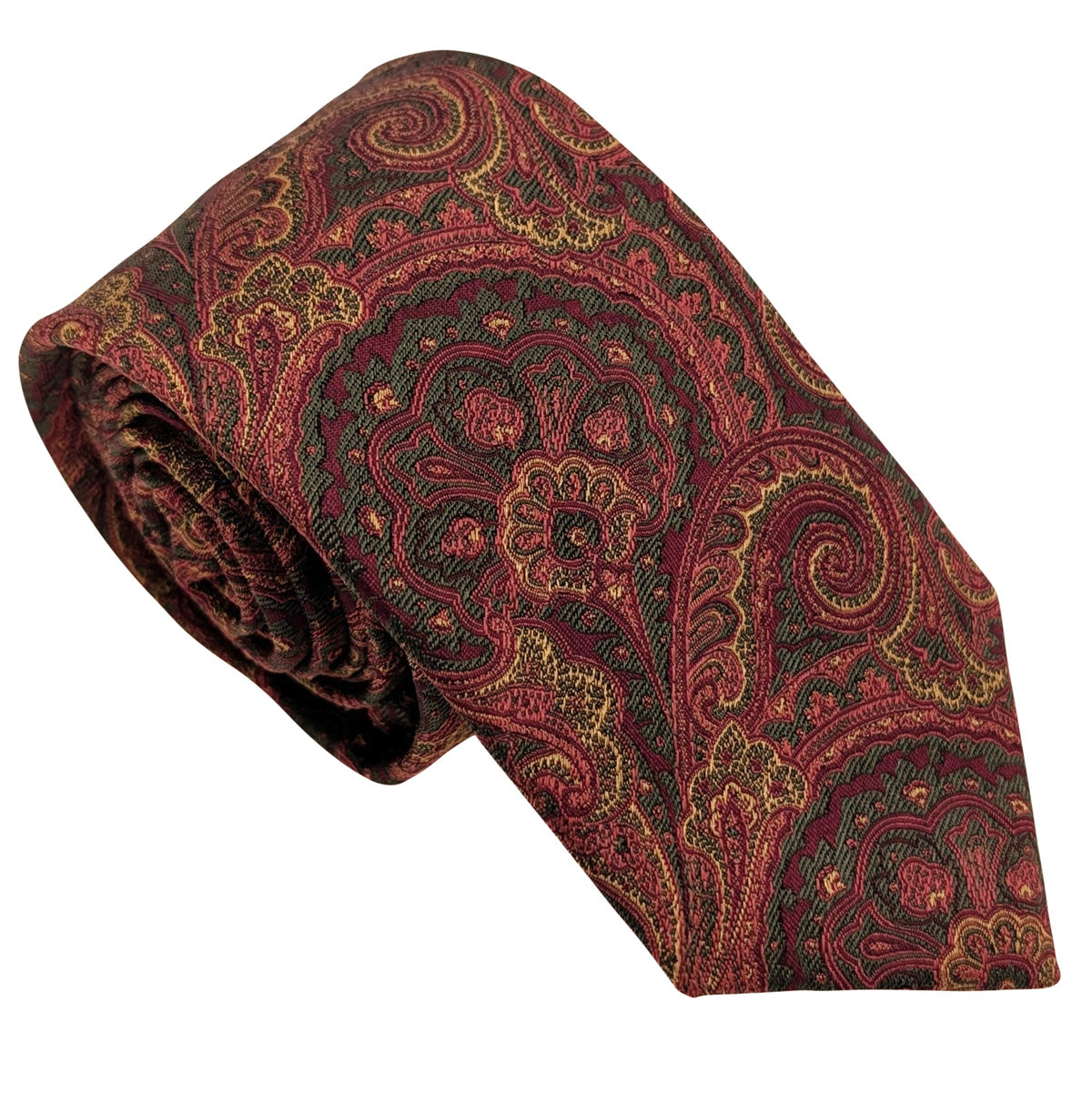 Burgundy-_-Green-Paisley-Silk-Wedding-Tie