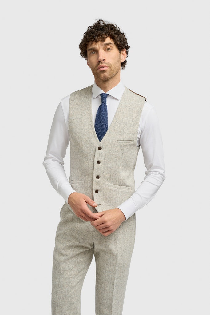 Thomas Pearl Grey Herringbone 3 Piece Suit
