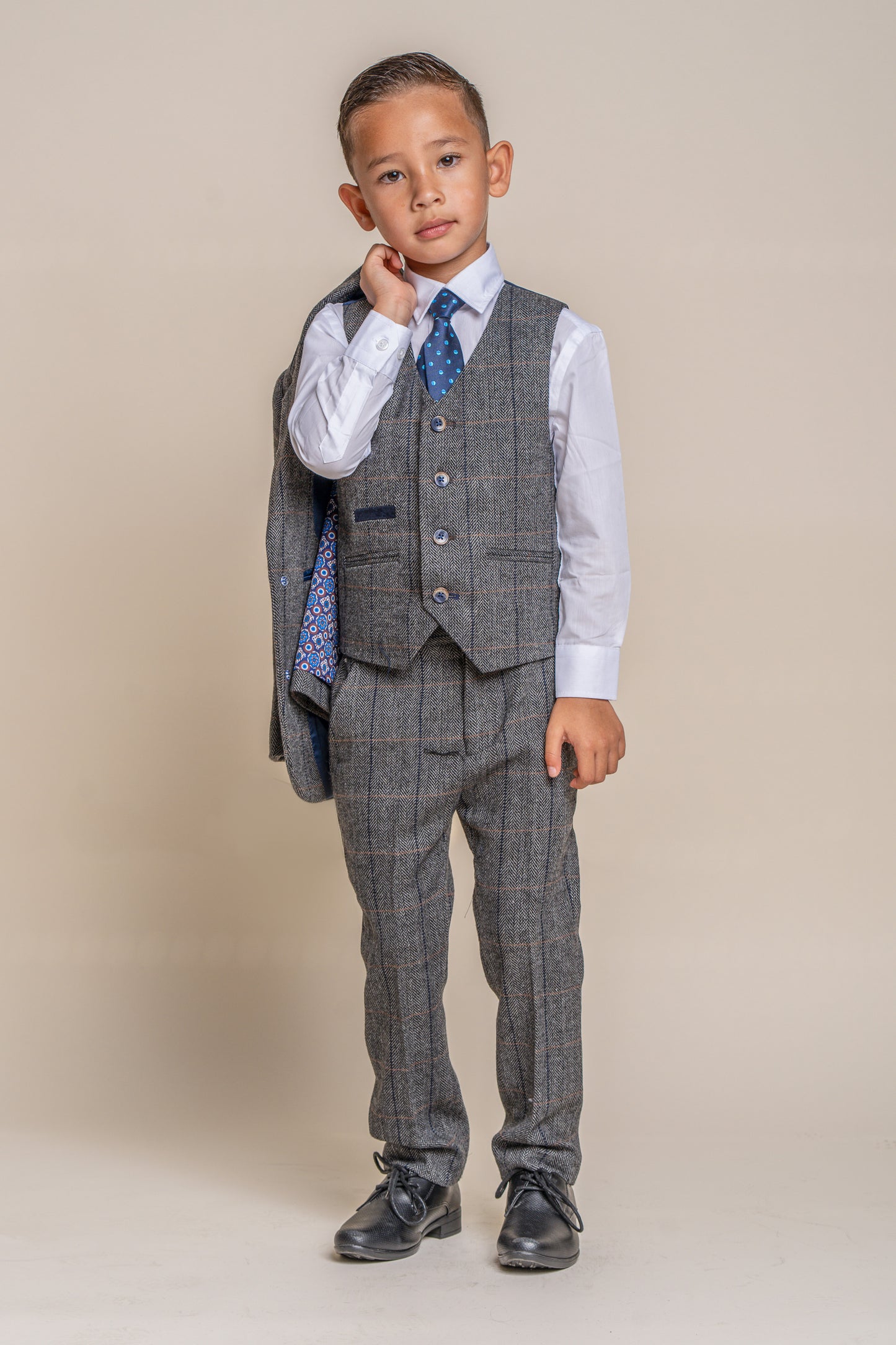 Albert Grey Tweed Boys 3 Piece Wedding Suit