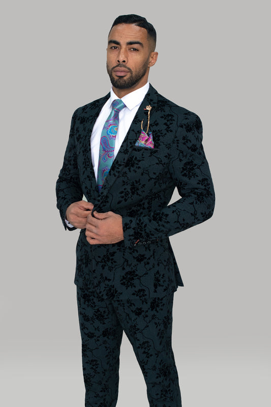 Georgi Black Floral 2 Piece Wedding Suit