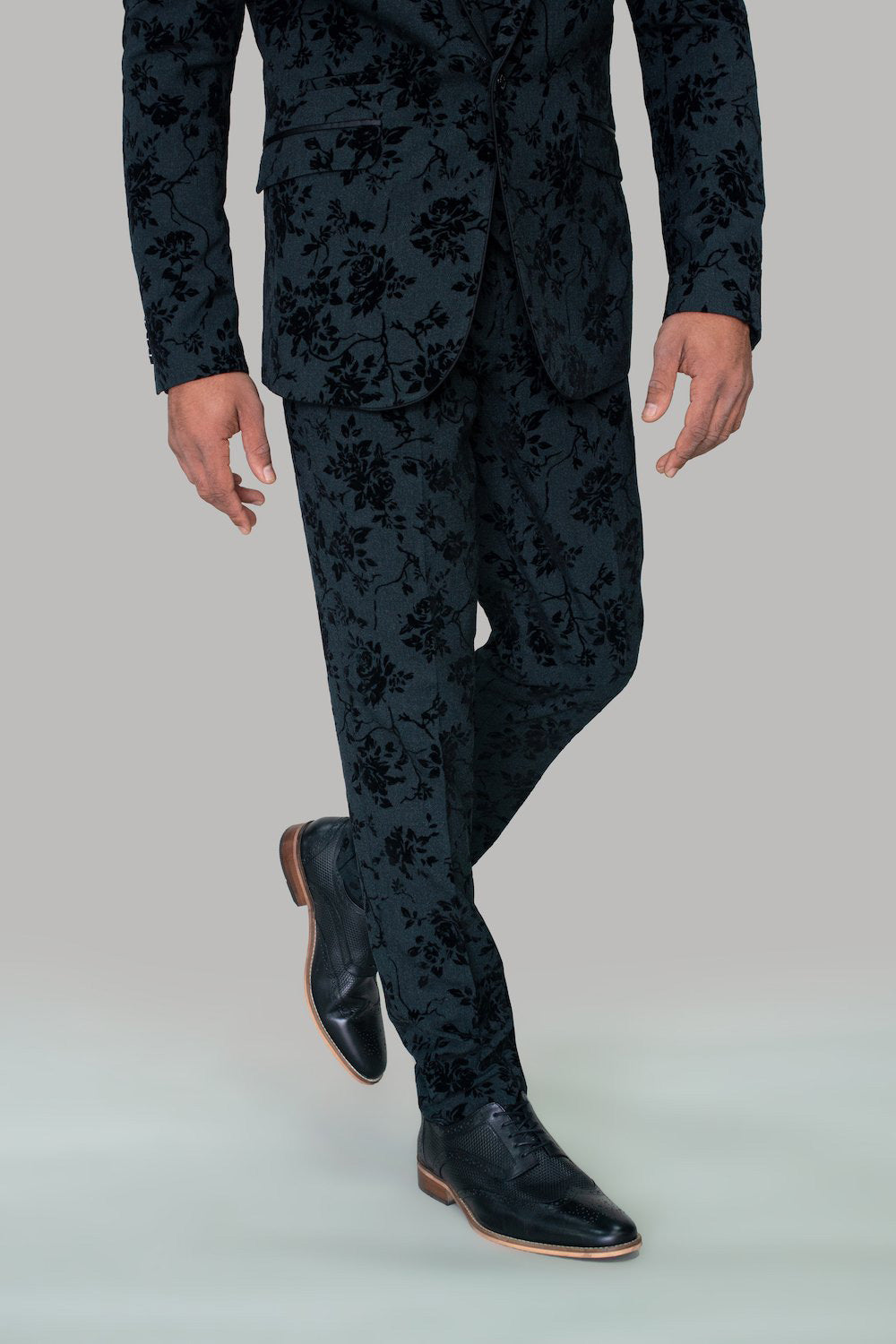Georgi Black Floral 2 Piece Wedding Suit