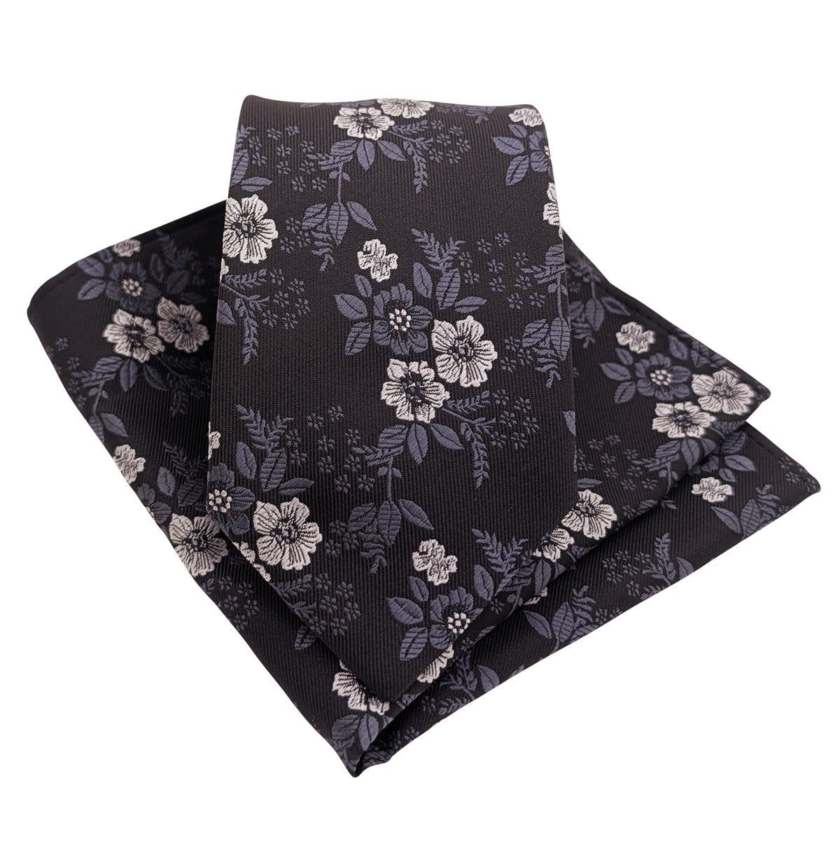 Charcoal Blossom Wedding Tie and Pocket Square