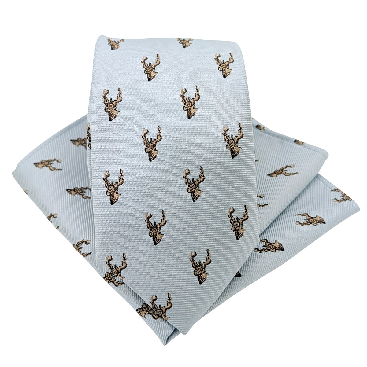 Cloudy Blue Stags Wedding Tie and Pocket Square Set
