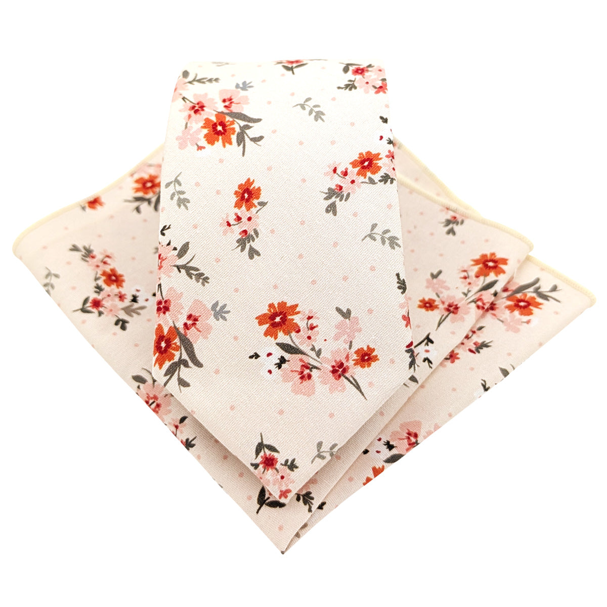 Cream-Ditsy-Floral-Cotton-Wedding-Tie-and-Pocket-Square