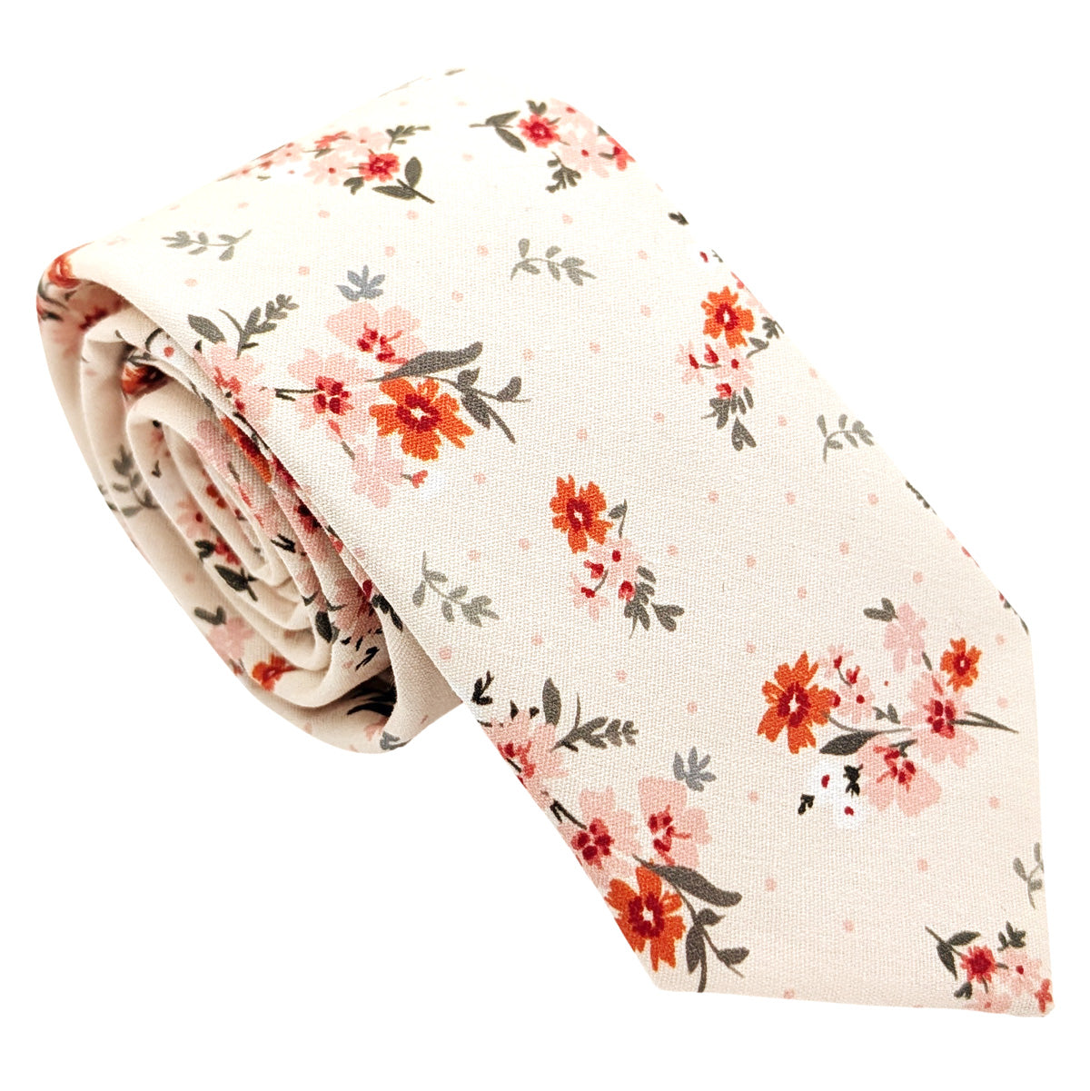 Cream-Ditsy-Floral-Cotton-Wedding-Tie