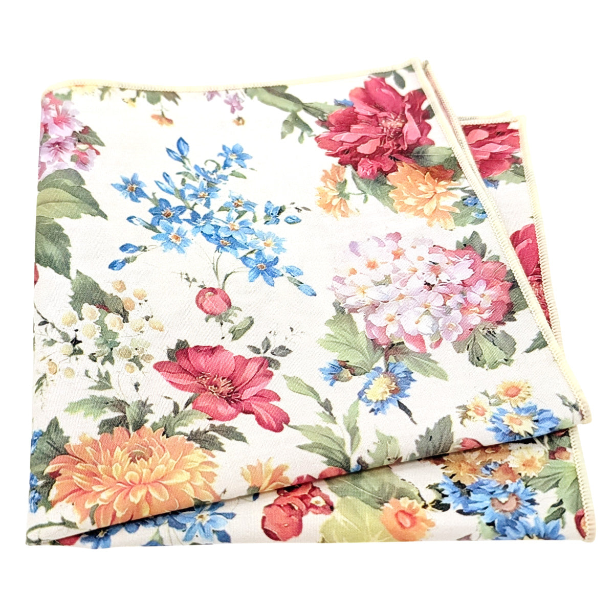 Cream-Large-Floral-Cotton-Pocket-Square