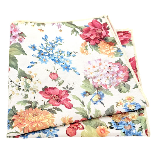 Cream-Large-Floral-Cotton-Pocket-Square