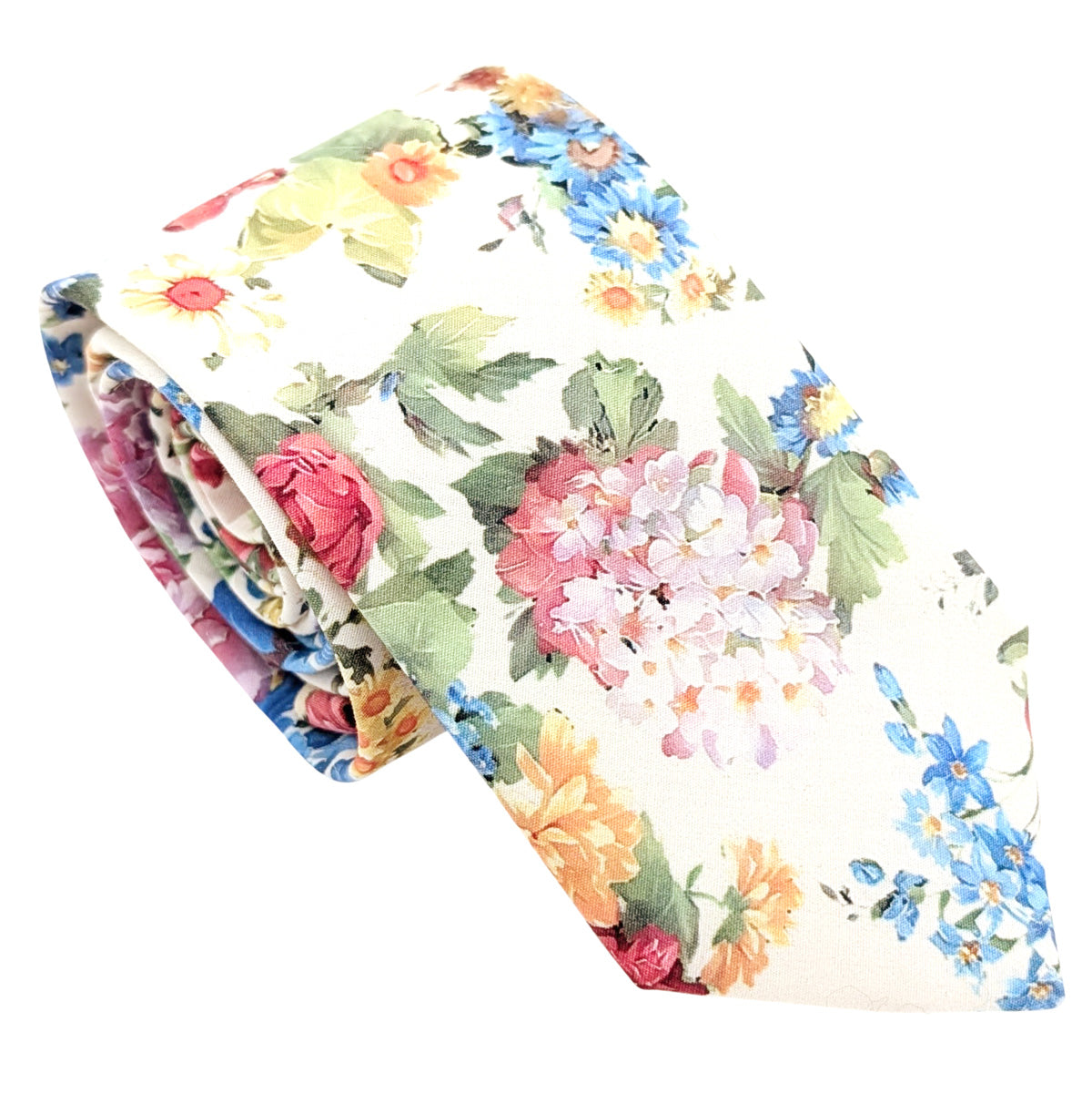 Cream-Large-Floral-Cotton-Wedding-Tie