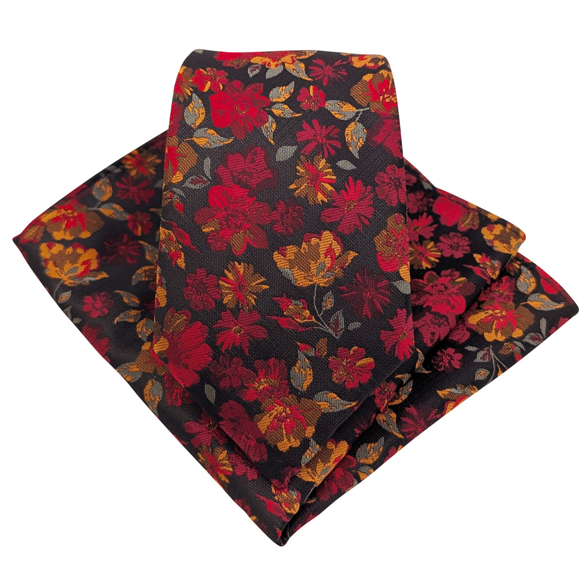 Crimson Flowers Wedding Tie and Pocket Square