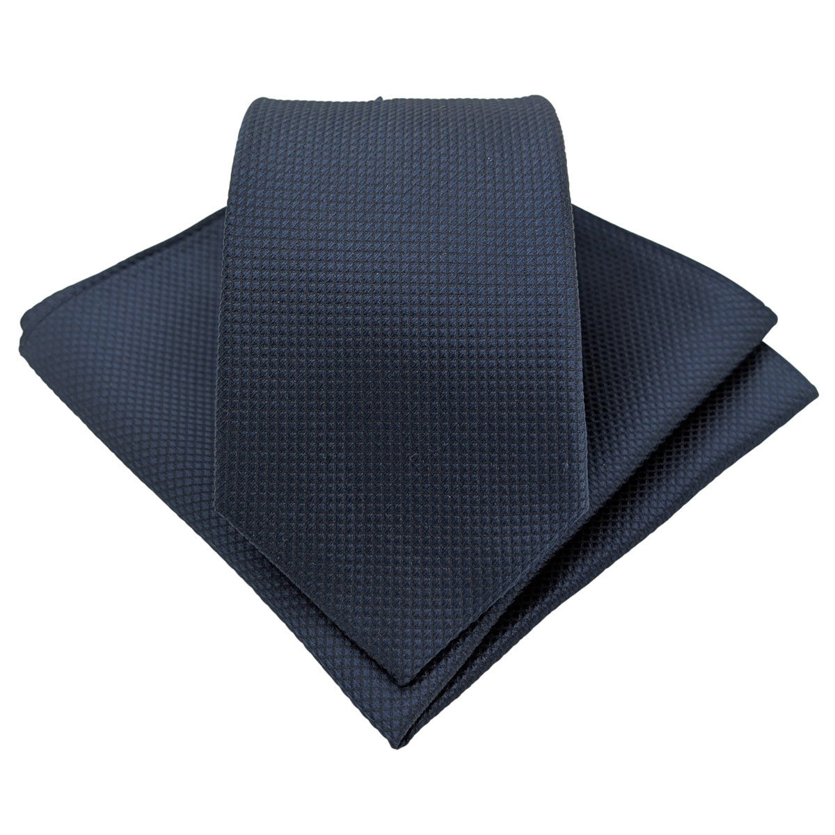 Dark Blue Textured Wedding Tie and Pocket Square Set