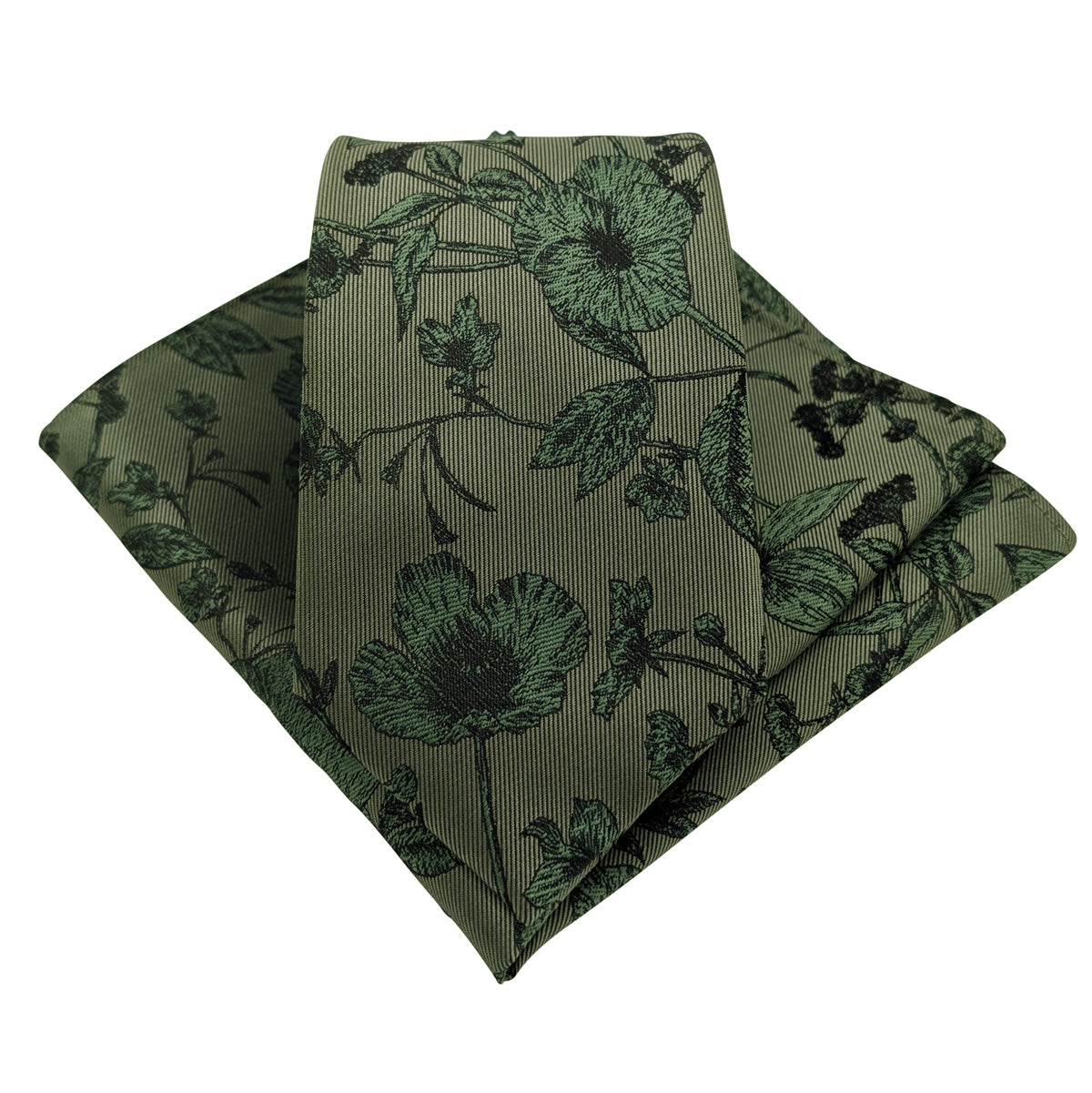 Dark Olive Wildflower Wedding Tie and Pocket Square