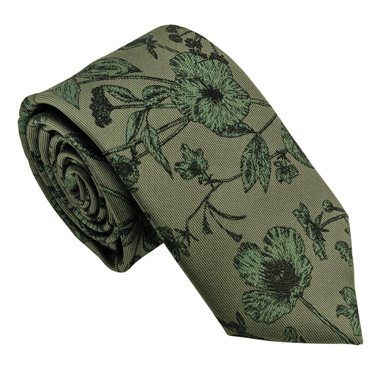 Dark Olive Wildflower Wedding Tie