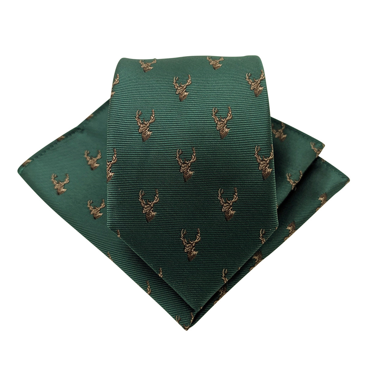 Dark Green Stags Wedding Tie and Pocket Square Set