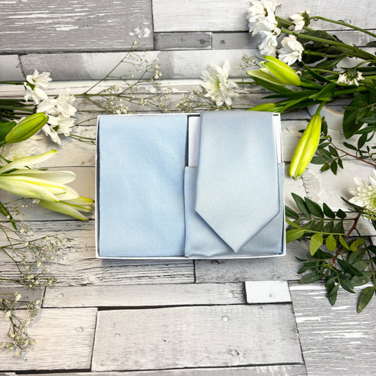 Dusty Blue Tie Pocket Square and socks Set in a gift box