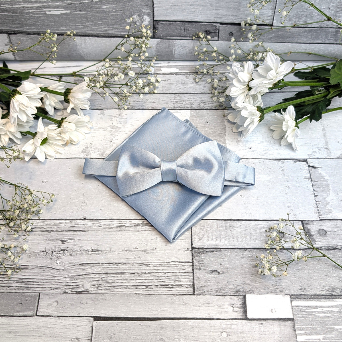 Dusty Blue bow Tie and Pocket Square Set