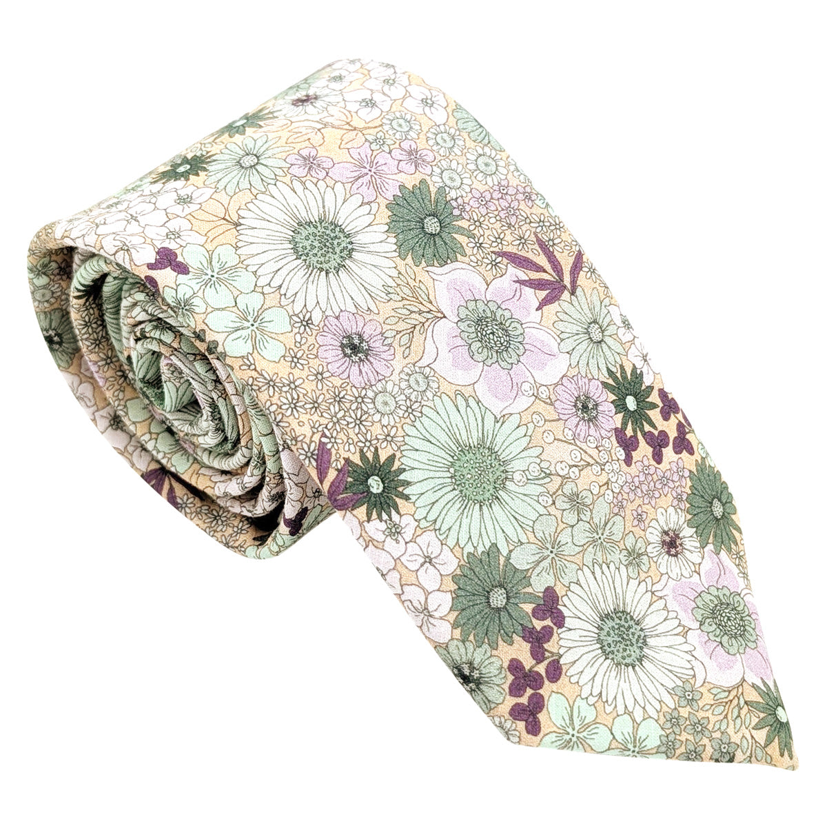 Green-Garden-Flowers-Cotton-Wedding-Tie