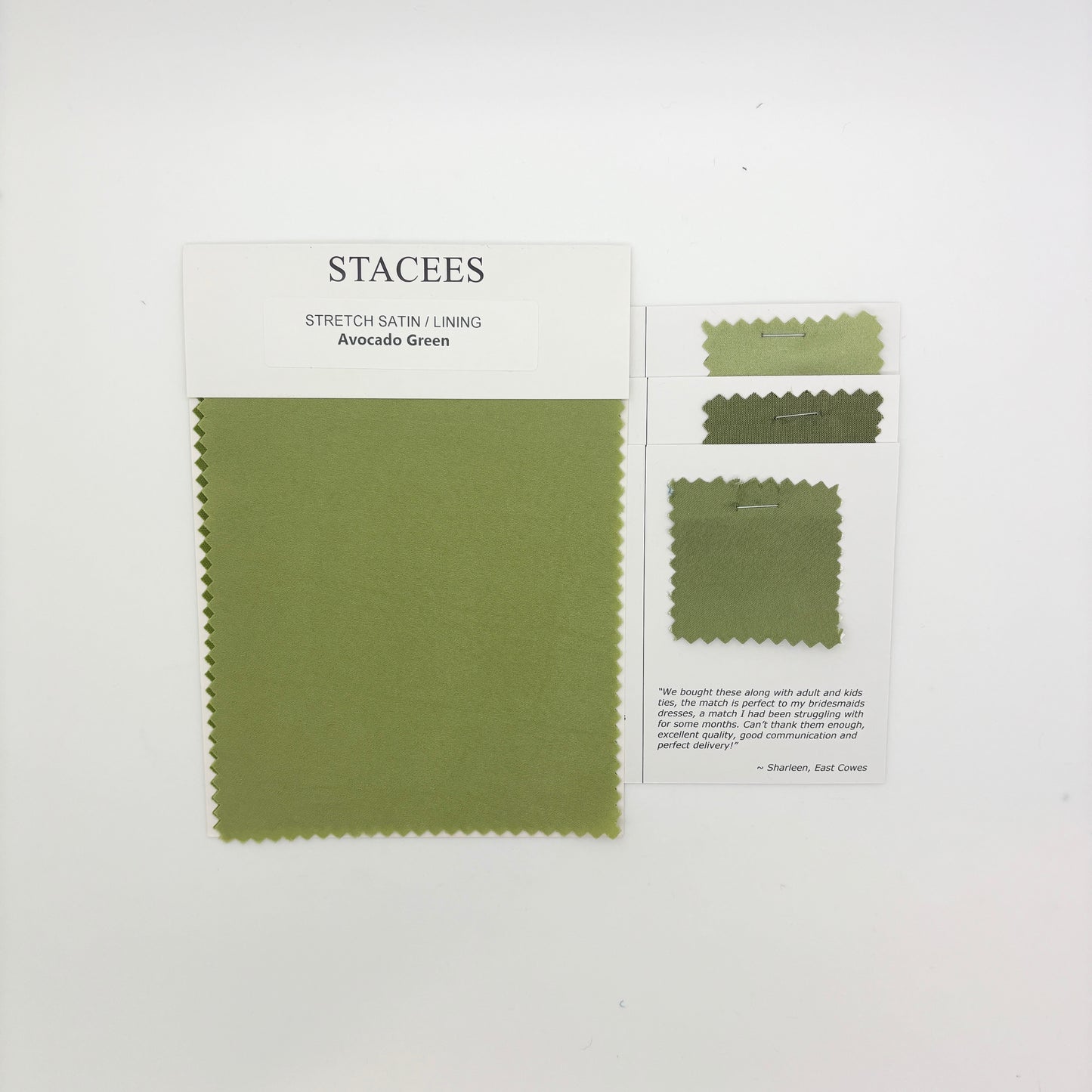 Stacees - Avocado Green Stretch Satin Swatch Matches