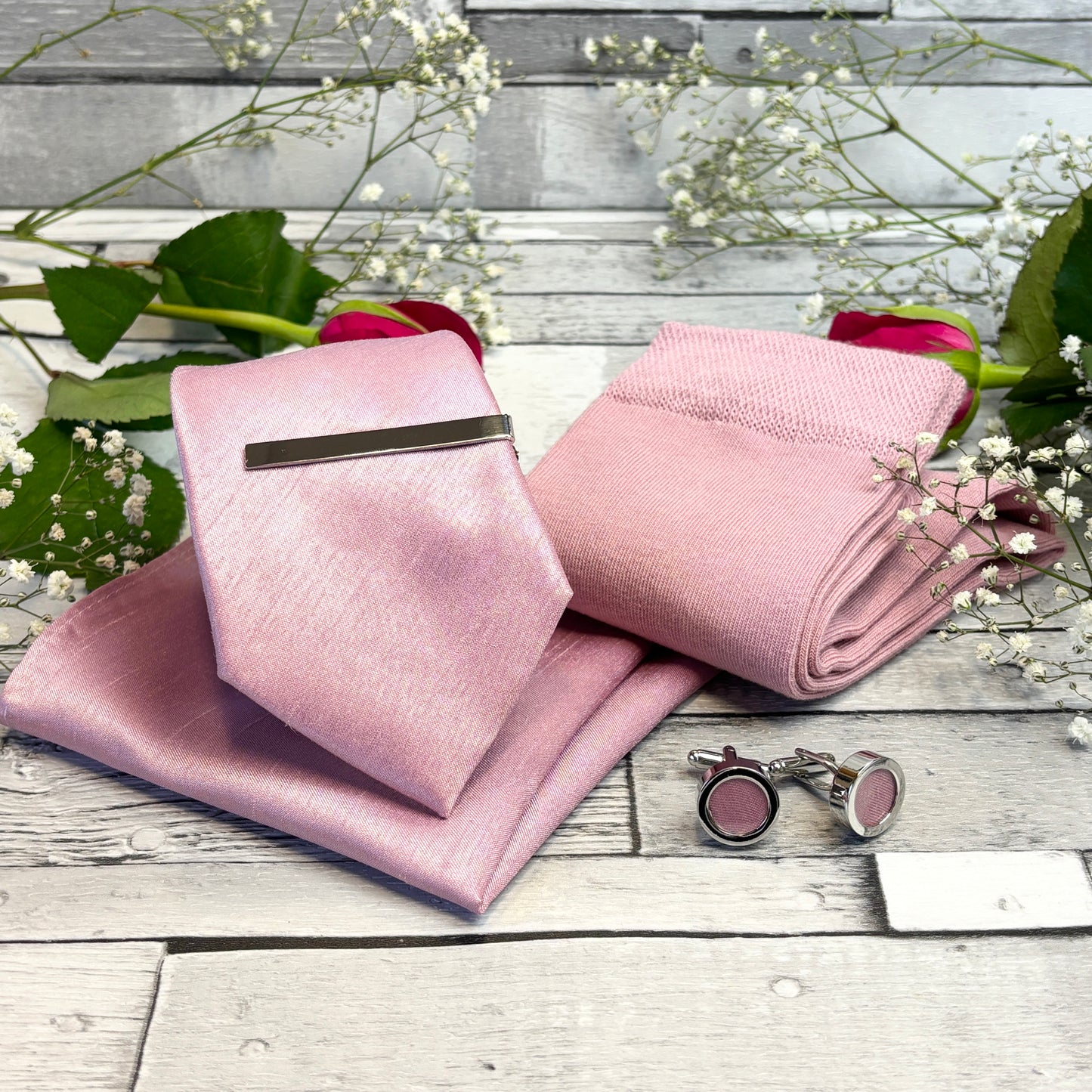Sweet Pink Shantung Tie & Socks Gift Set