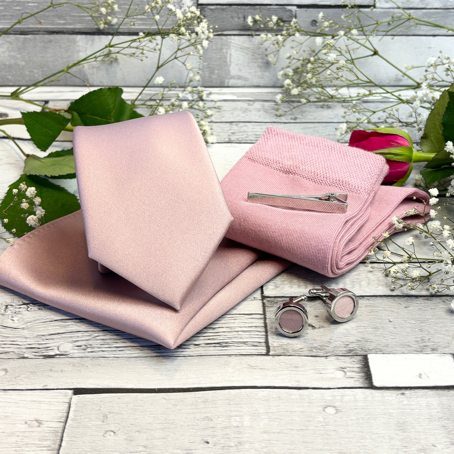 Suede Pink Tie & Socks Gift Set