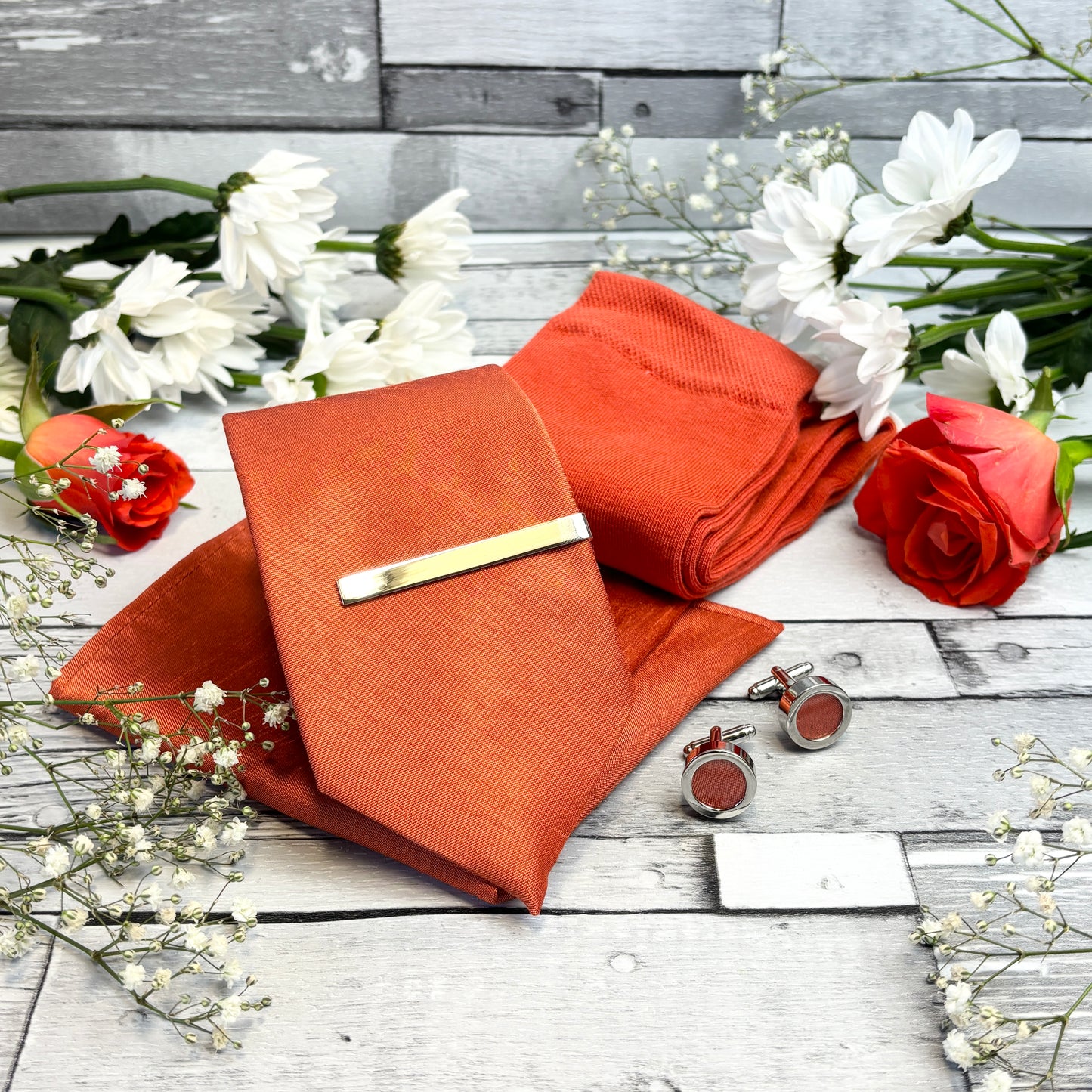 Rust Shantung Tie & Socks Gift Set