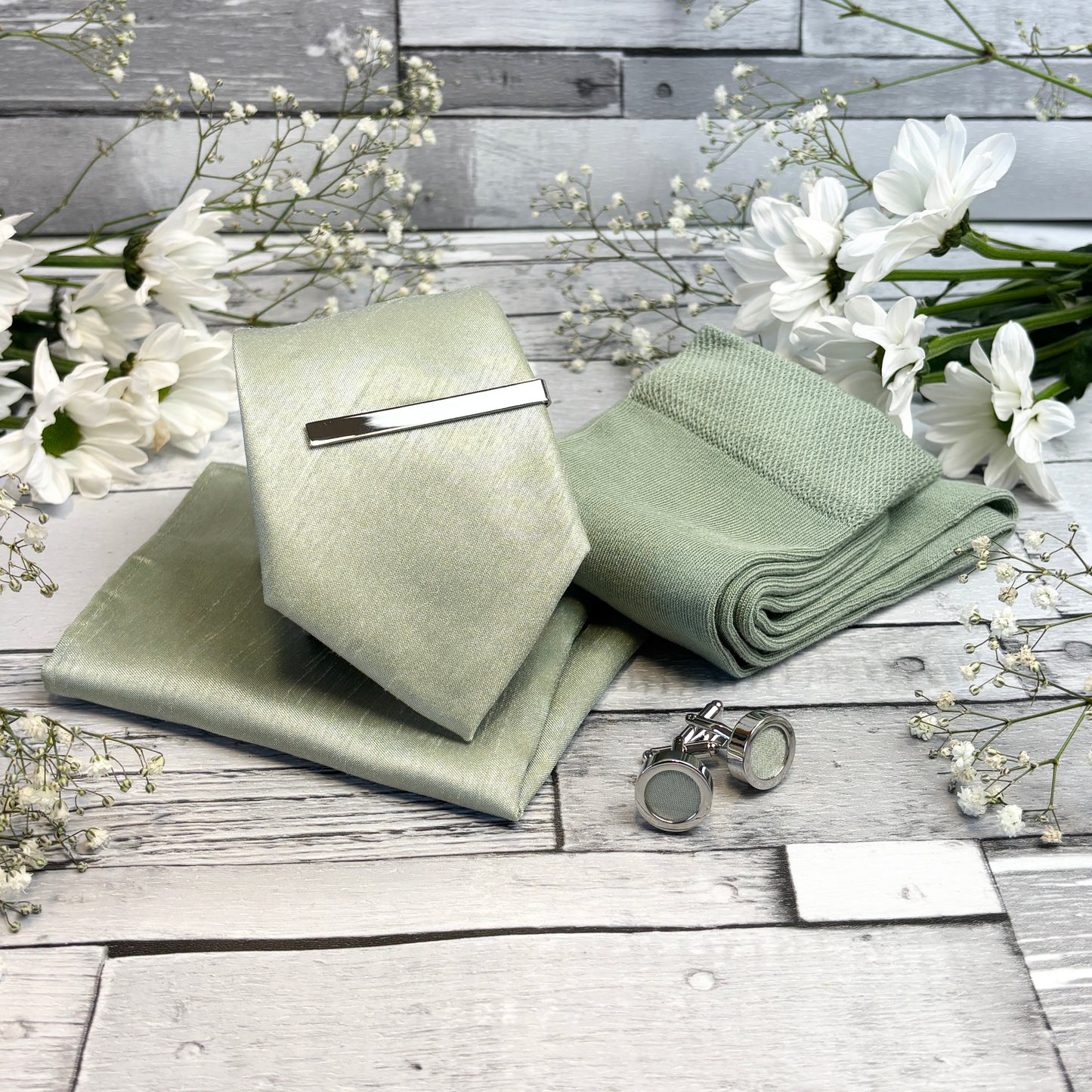 Light Sage Shantung Tie & Socks Gift Set