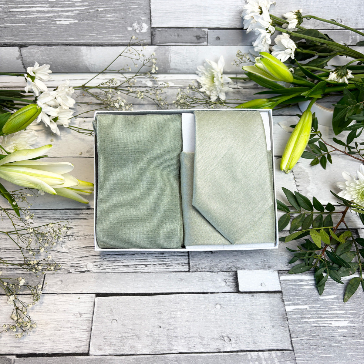 Light Sage Shantung Tie & Socks Gift Set