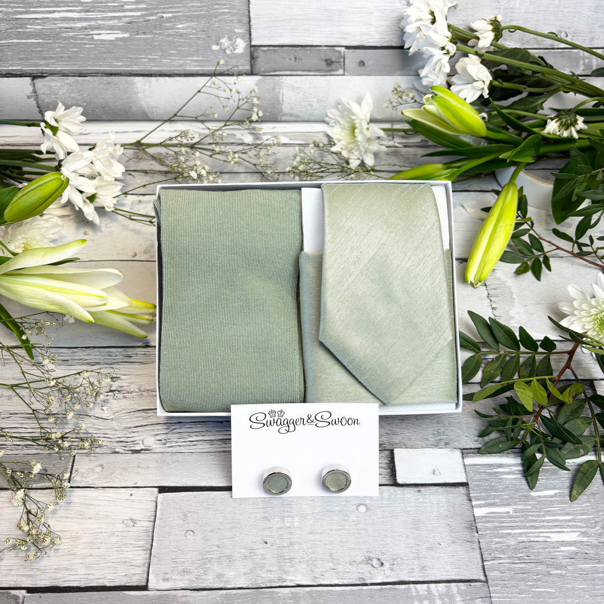 Light Sage Shantung Tie & Socks Gift Set