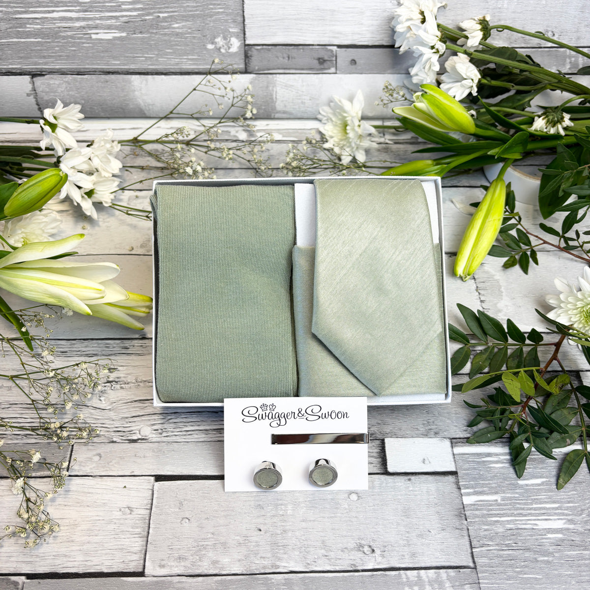 Light Sage Shantung Tie & Socks Gift Set