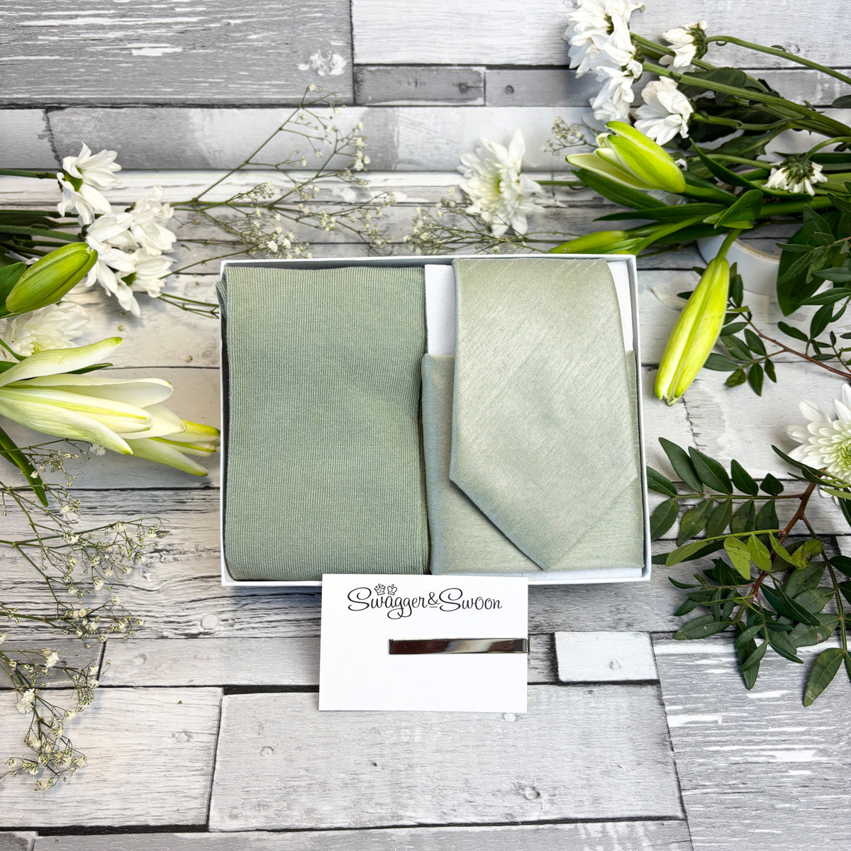 Light Sage Shantung Tie & Socks Gift Set