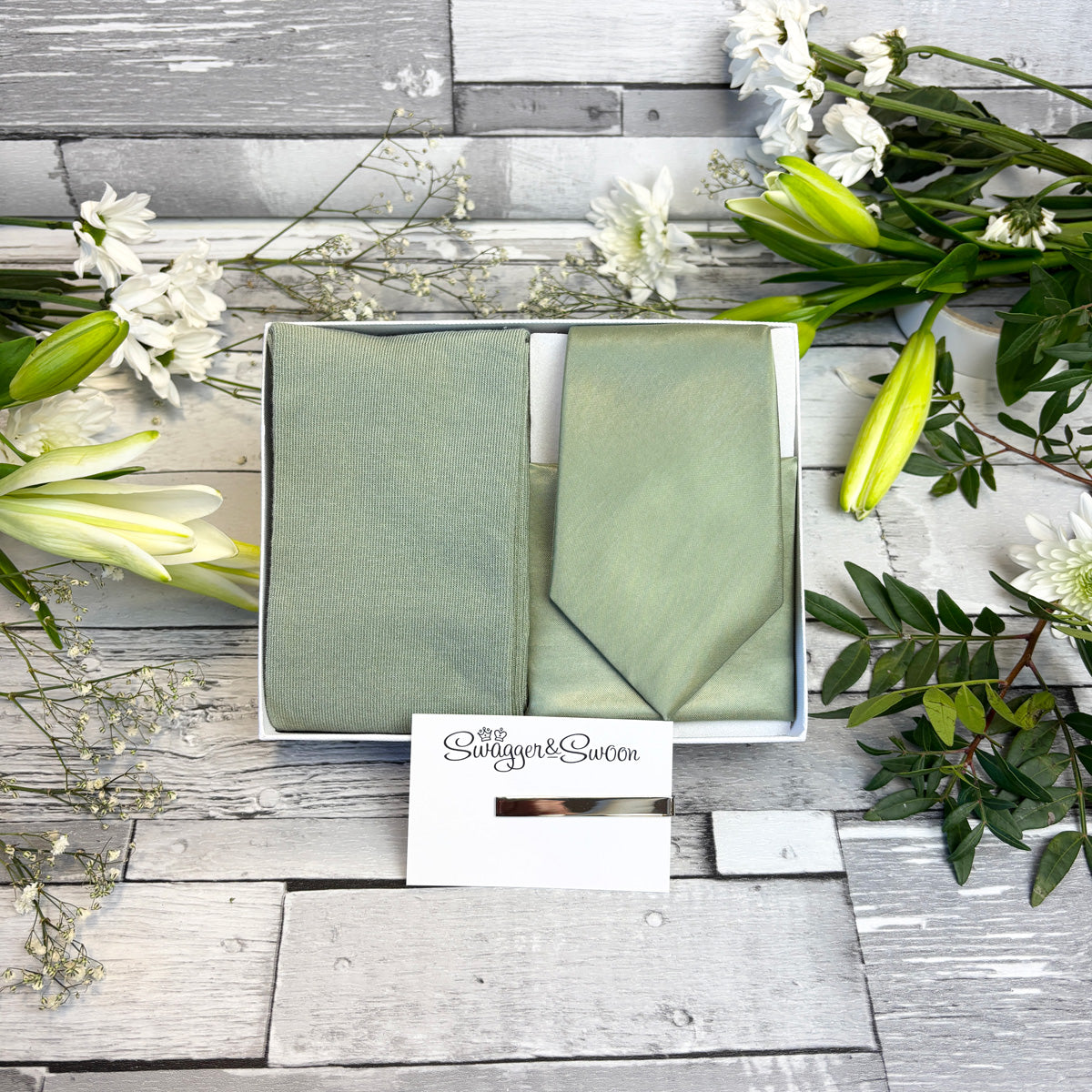 Dusty Sage Tie & Socks Gift Set