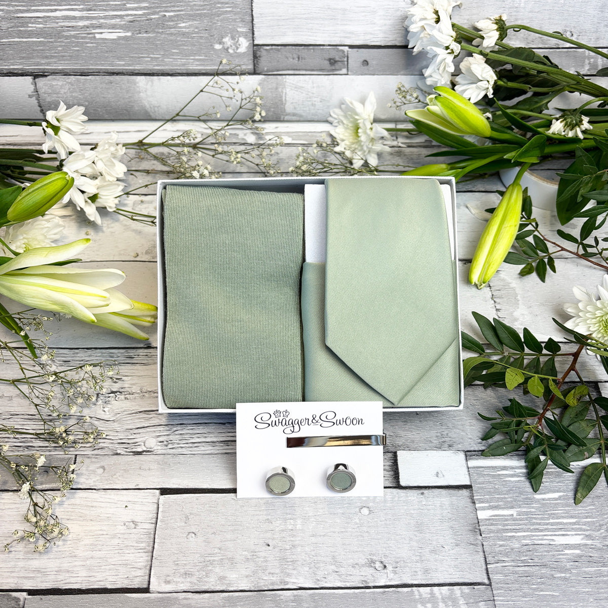 Light Sage Tie & Socks Gift Set