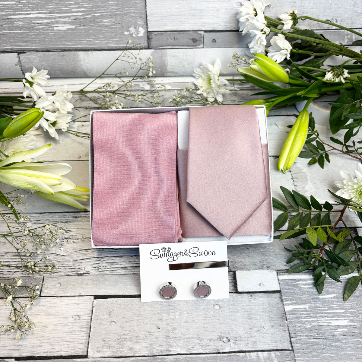 Suede Pink Tie & Socks Gift Set