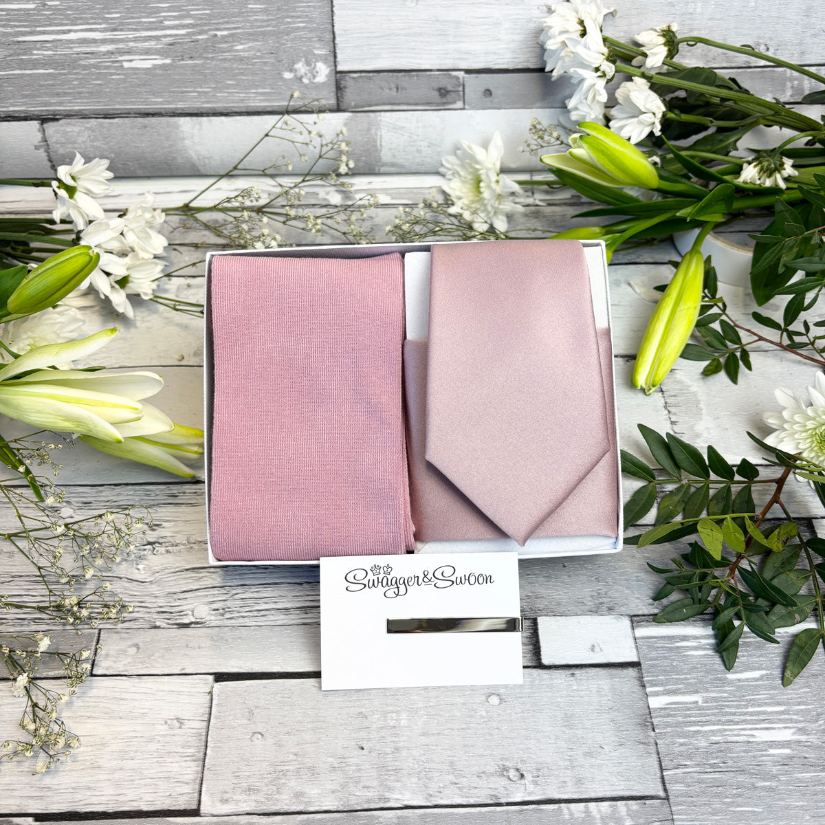 Suede Pink Tie & Socks Gift Set