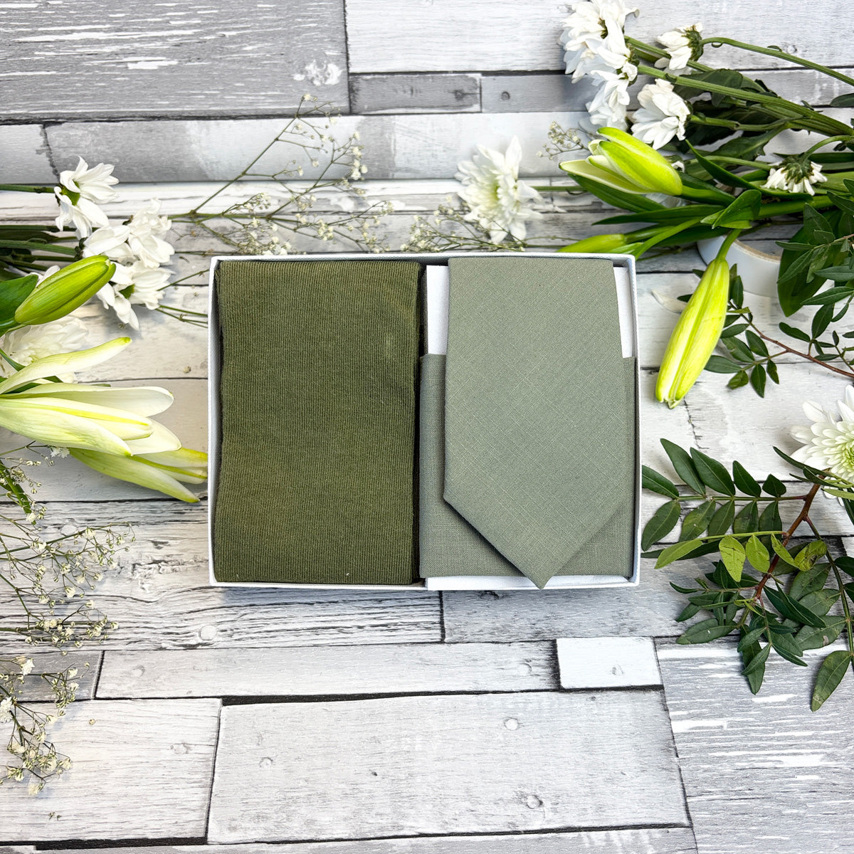 Khaki Cotton Tie & Socks Gift Set