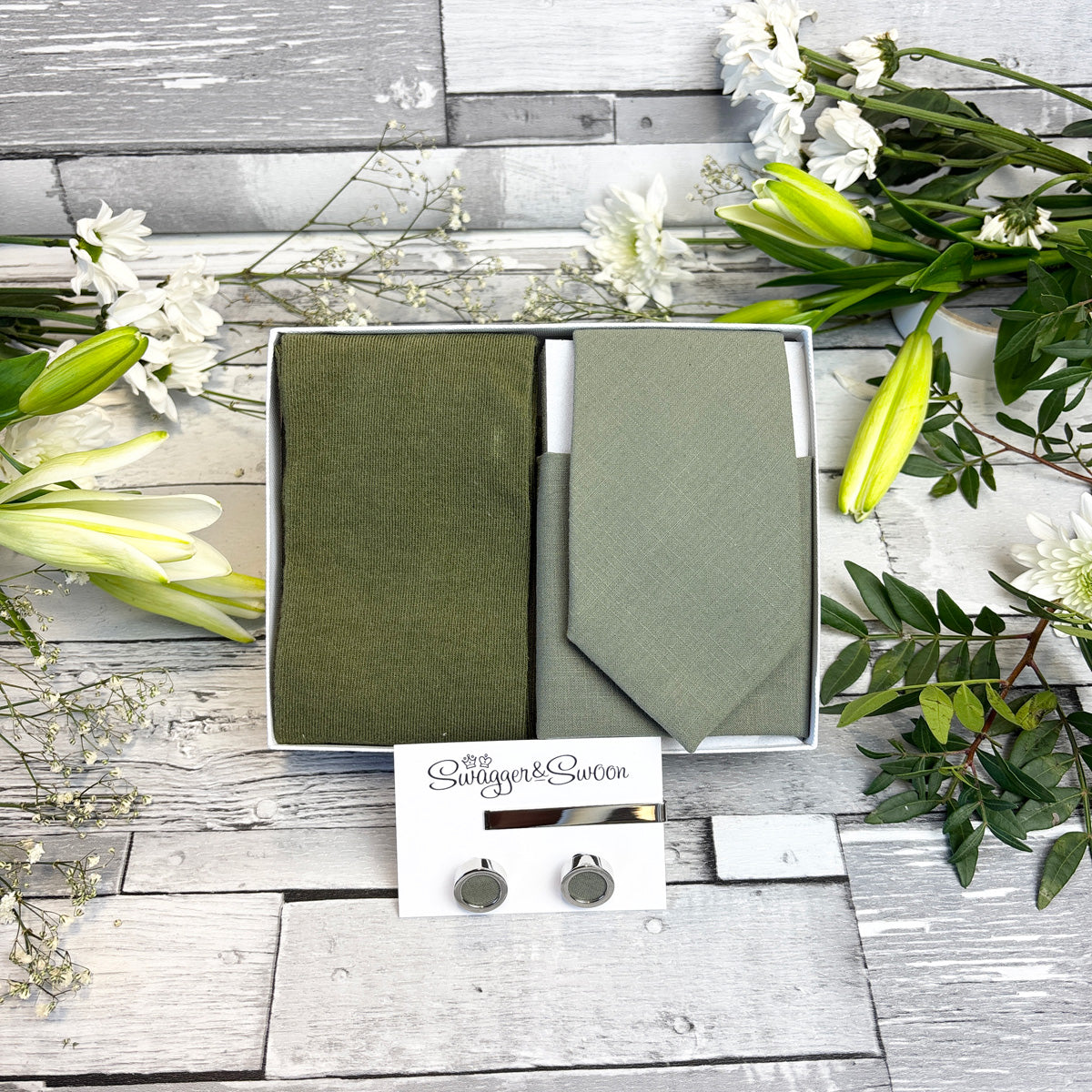 Khaki Cotton Tie & Socks Gift Set